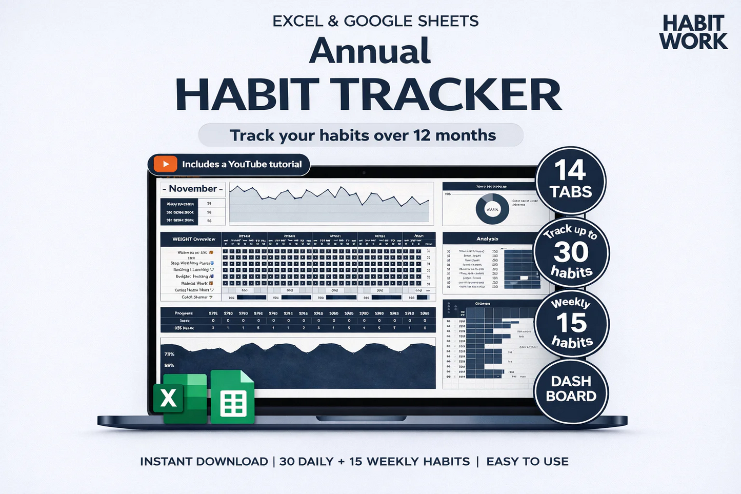 Habit Tracker for Excel & Google Sheets